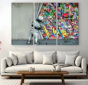 Banksy Colorful Street Graffiti Canvas Wall Art Print,