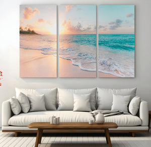 Beach Sunrise Wall Art, Coastal Seascape Canvas Print, Ocean