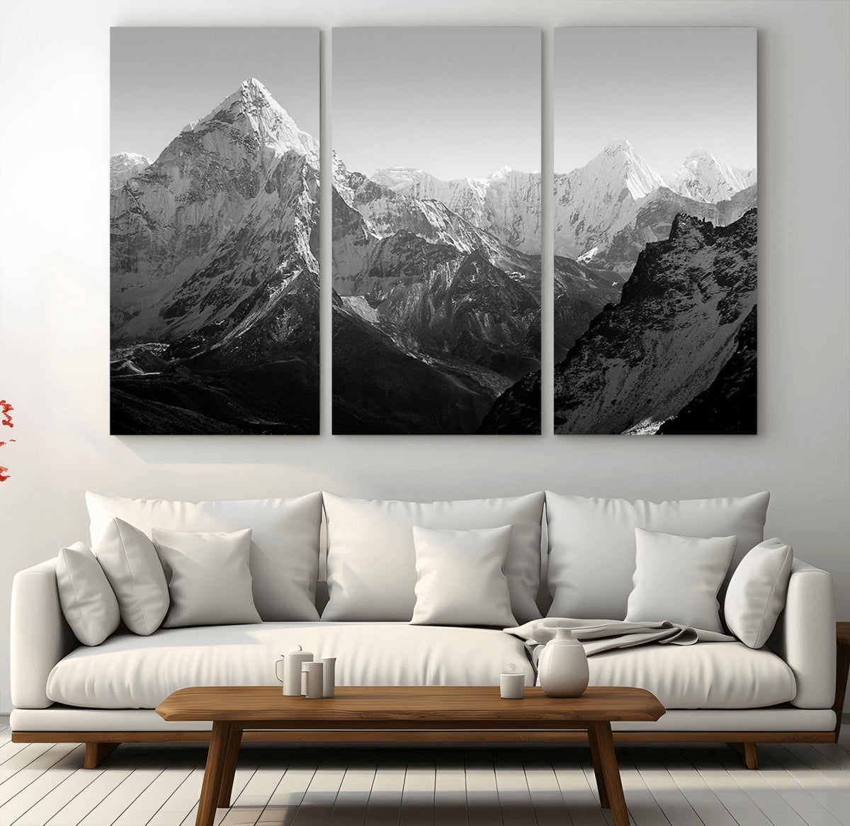 Everest Himalaya Mountain Peaks Black & White Triptych