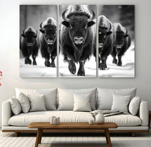 American Bison Art | Buffalo Herd Wall Art Canvas Print, BW