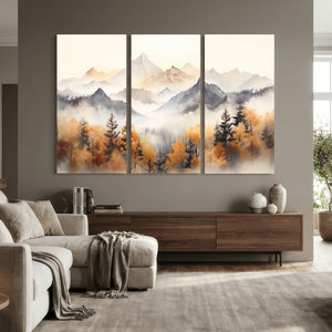 Abstract Mountain Wall Art | Misty Mountain Forest and