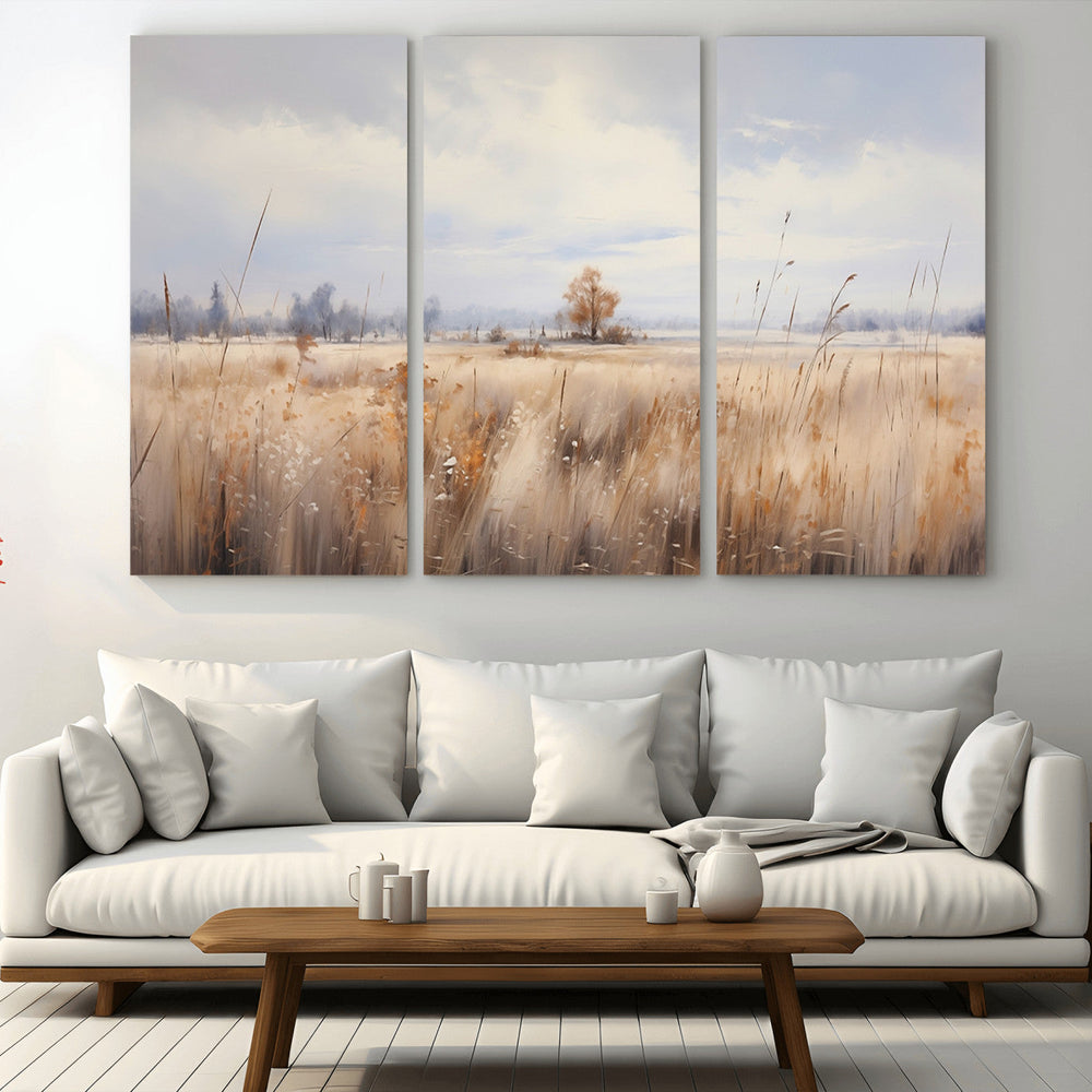 Golden Fields Wall Art Print Canvas – Serene Landscape of
