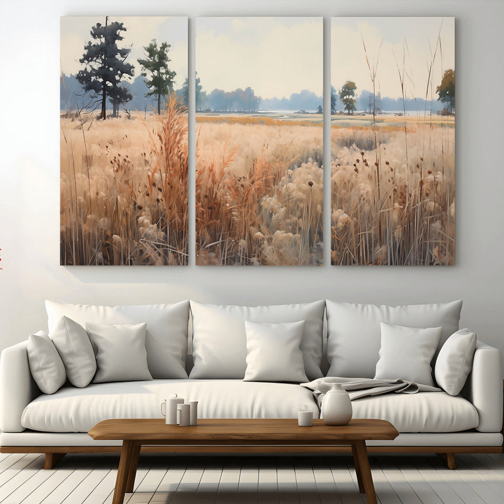 Golden Fields Canvas Wall Art Print – Serene Landscape of