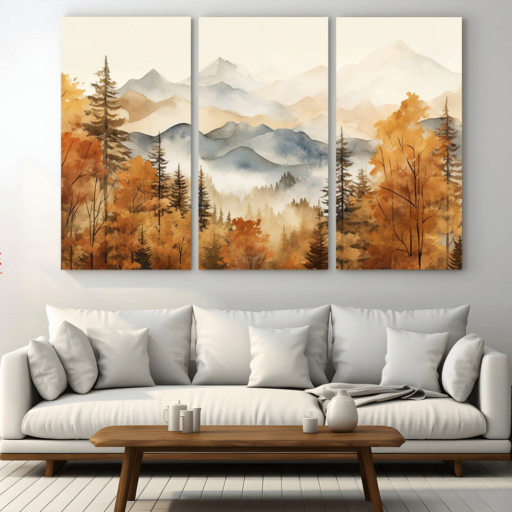 Golden Autumn Forest Wall Art Canvas | Mountain Landscape