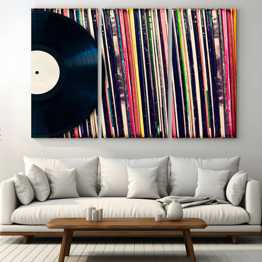 Vinyl Record and Album Collection Canvas Wall Art - Retro