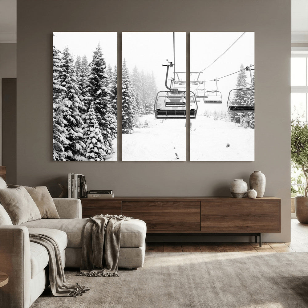 Ski Wall Art - Ski Lift Wall Art Canvas Print Snow Covered