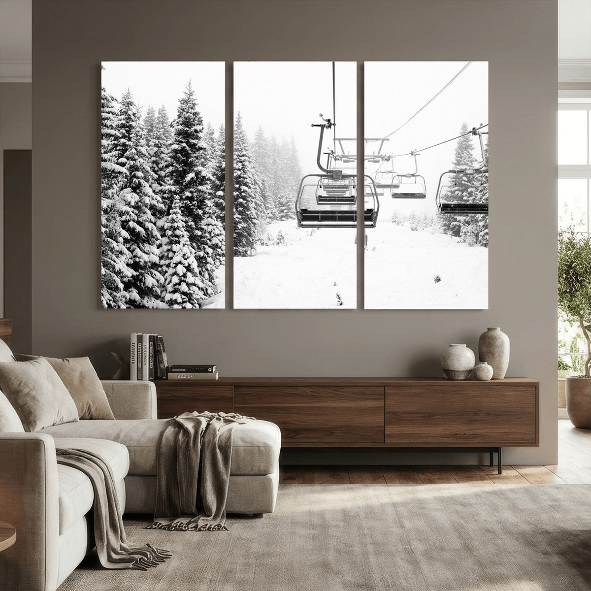 Ski Wall Art - Ski Lift Wall Art Canvas Print Snow Covered