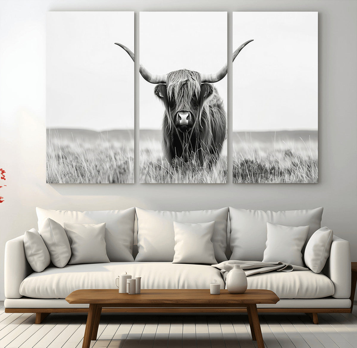 Highland Cow Canvas Wall Art – Majestic Beauty in Black and