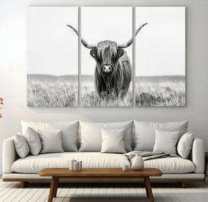 Highland Cow Canvas Wall Art – Majestic Beauty in Black and