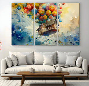 UP-Inspired Floating House with Balloons Canvas Art –