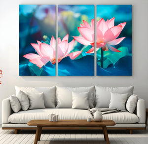 Pink Lotus Flower Canvas Wall Art | Vibrant Floral Wall