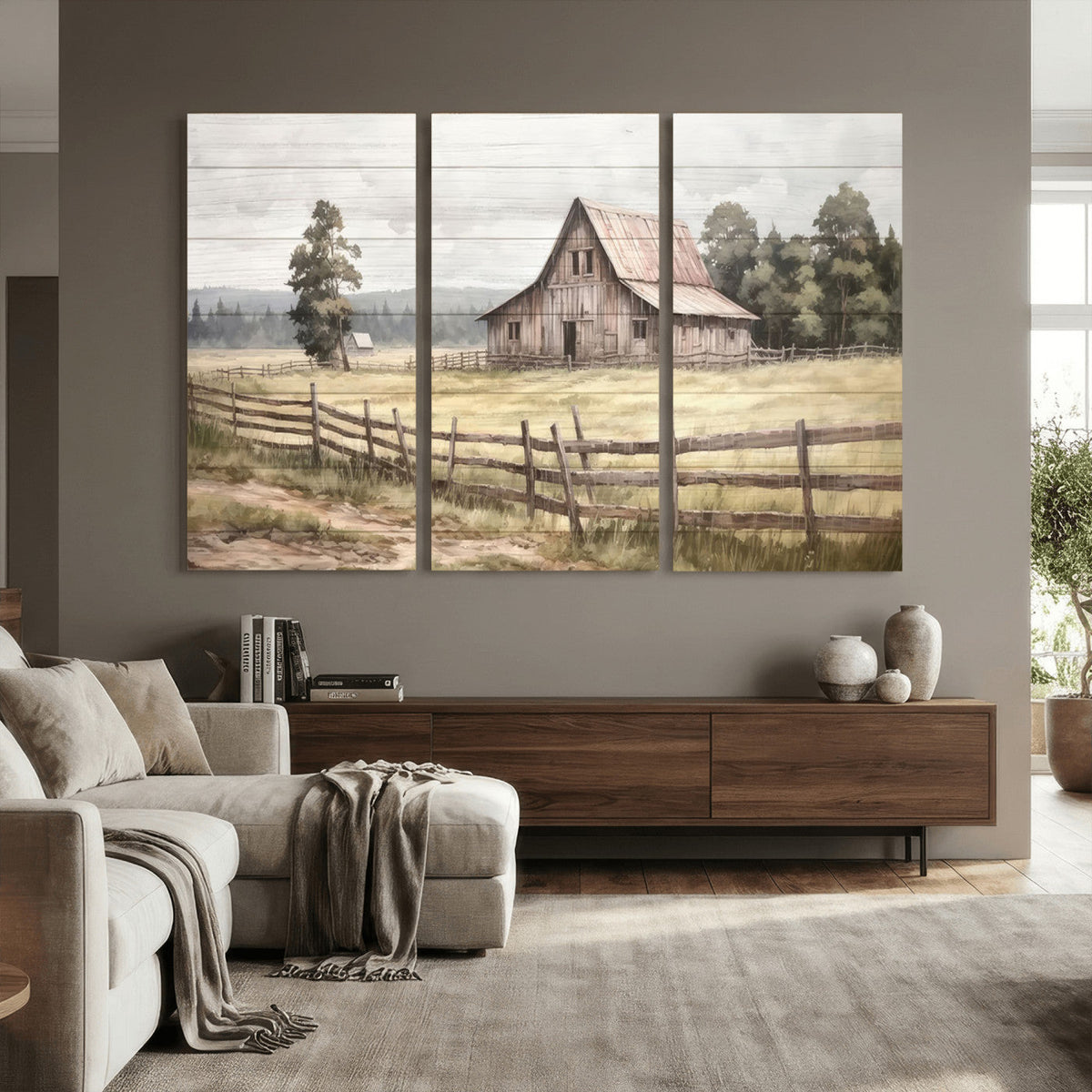Rustic Farmhouse Barn Wall Art | 3-Panel Framed Gallery Wrap