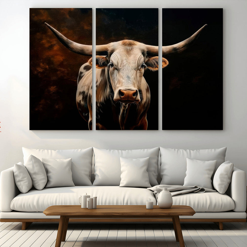 Texas Longhorn Wall Art | 3-Panel Large Texas Longhorn