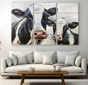 Vintage Baby and Mom Cattle Wall Art Canvas Print