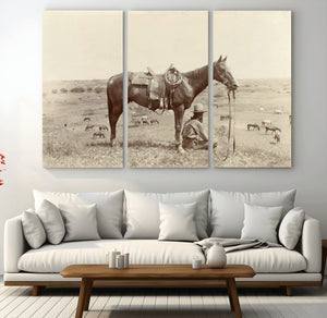 Cowboy Wall Art - Western Horse Canvas Print - Vintage