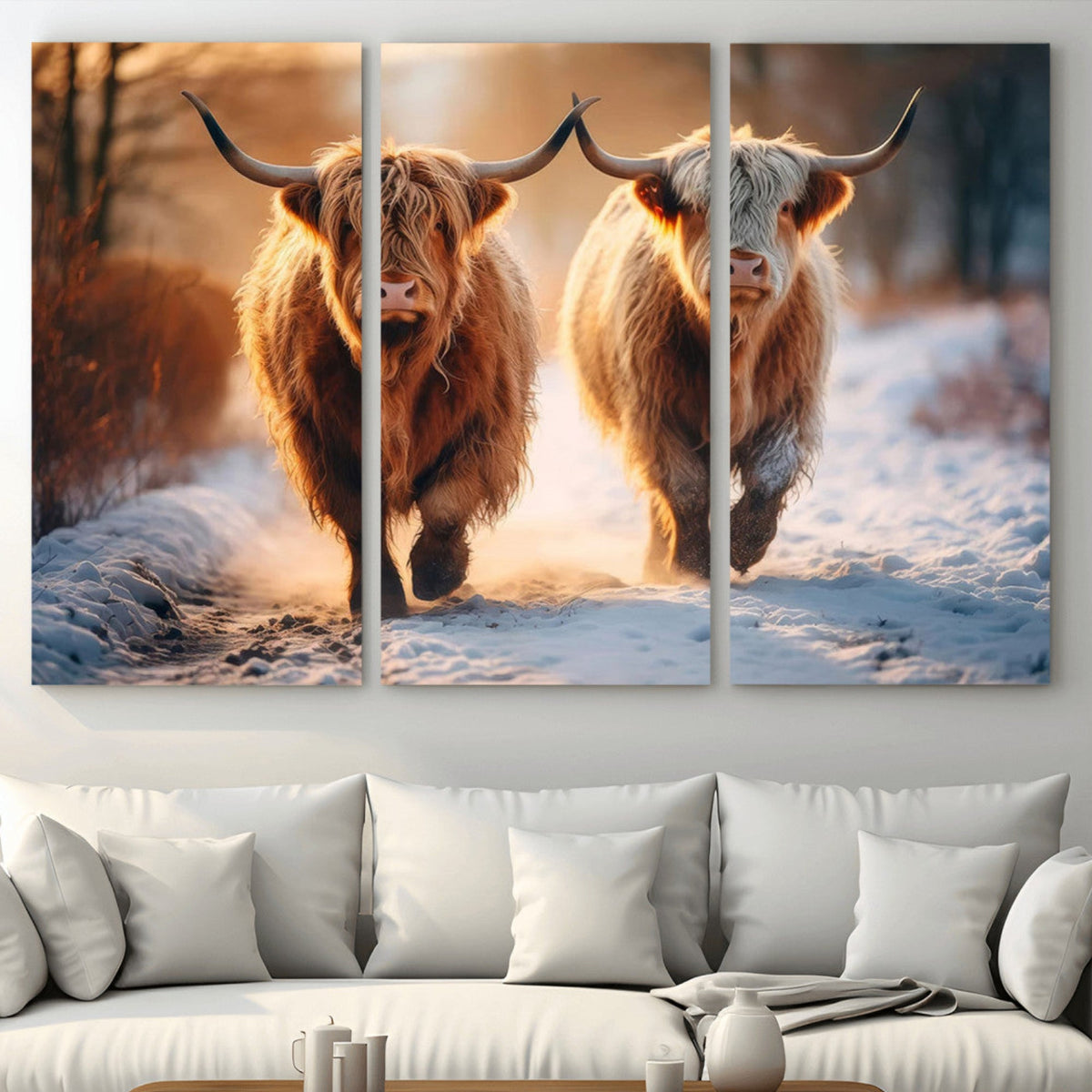 Scottish Highland Cow Horn Farm Wall Art Canvas Print