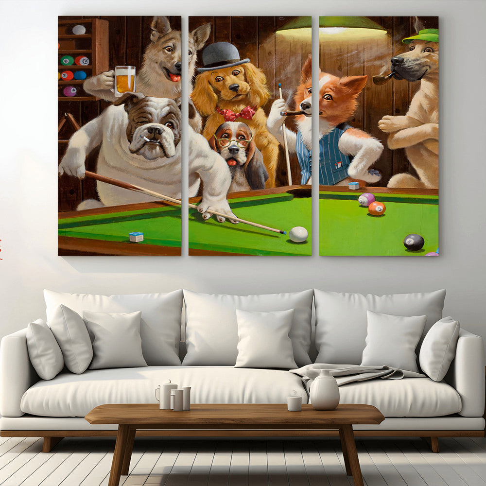 Dogs Playing Pool Canvas Wall Art Funny Gifts Dog Print