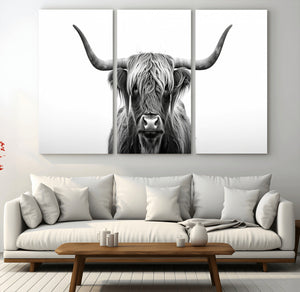 Highland Wall Art Canvas Print – Minimalist Black and White