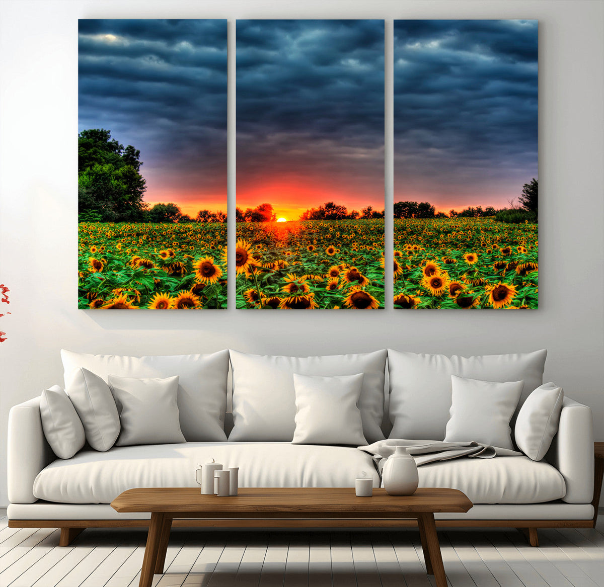 Golden Sunflower Field at Sunset – Breathtaking Sky and