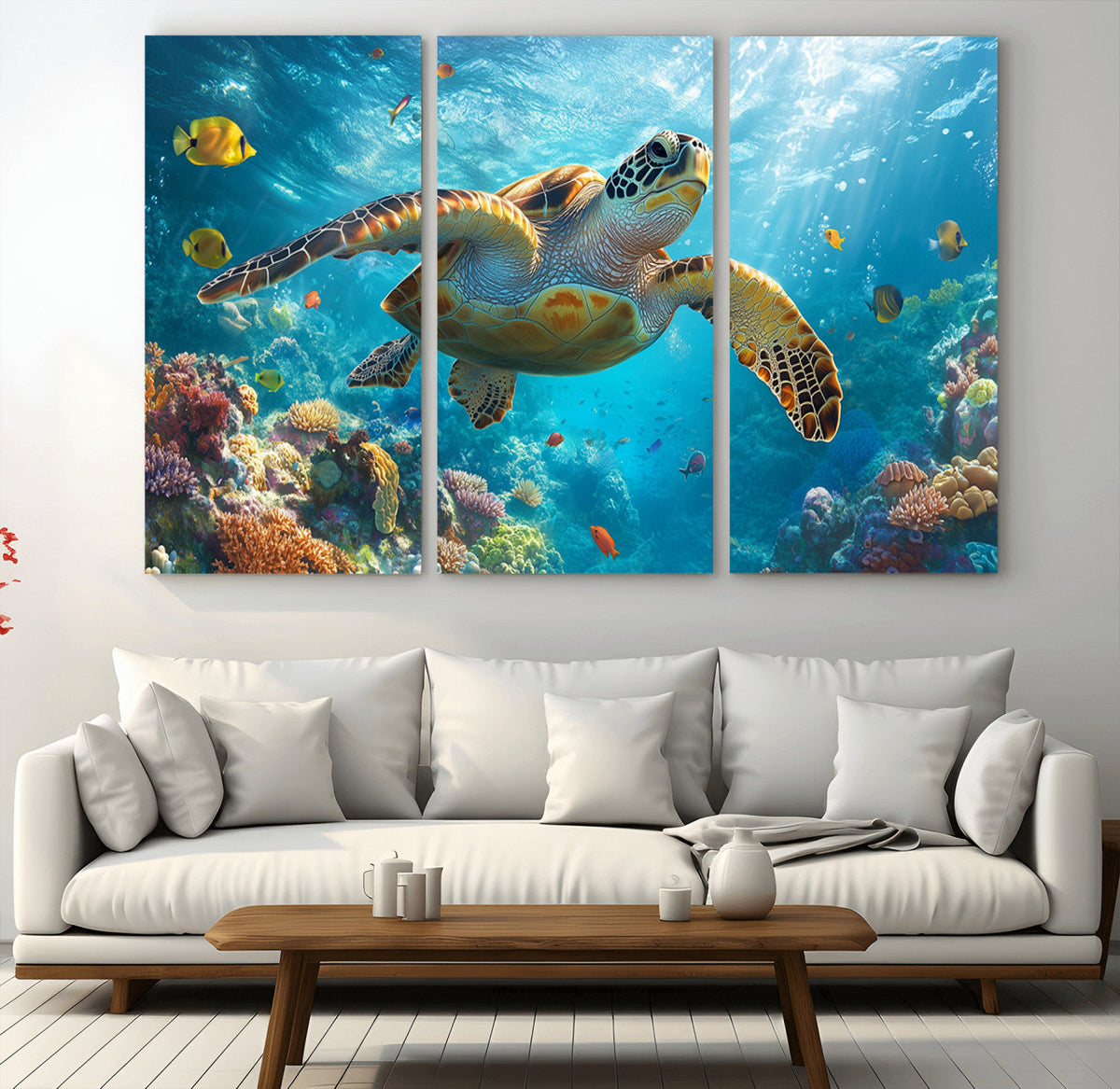 Sea Turtle Underwater Canvas Wall Art Print - Vibrant Ocean