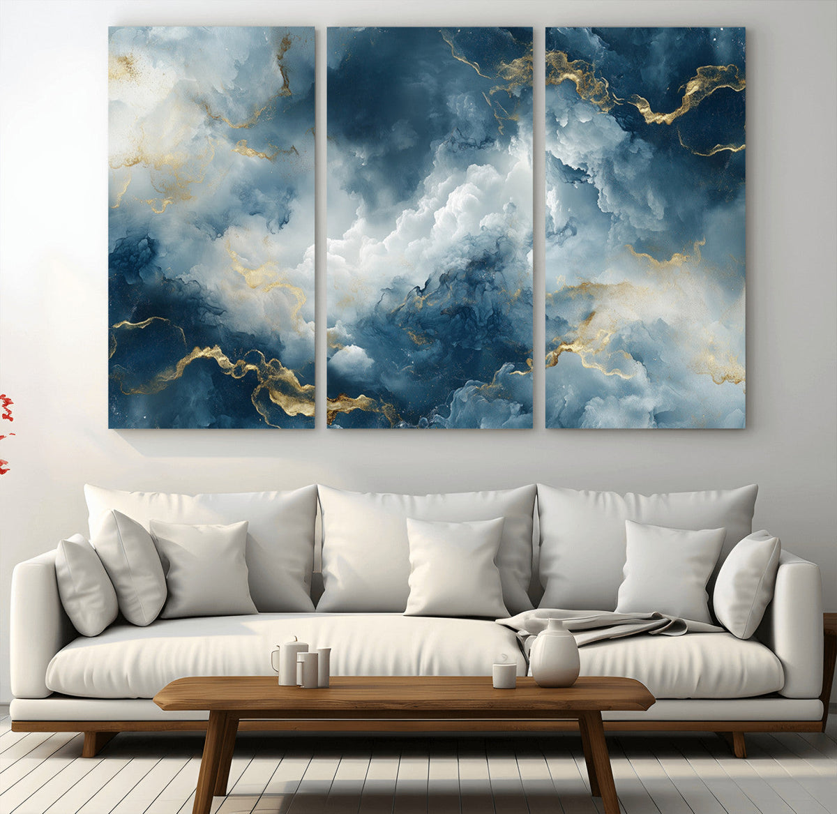 Large Abstract Print - Luxe Blue and Gold Abstract Canvas
