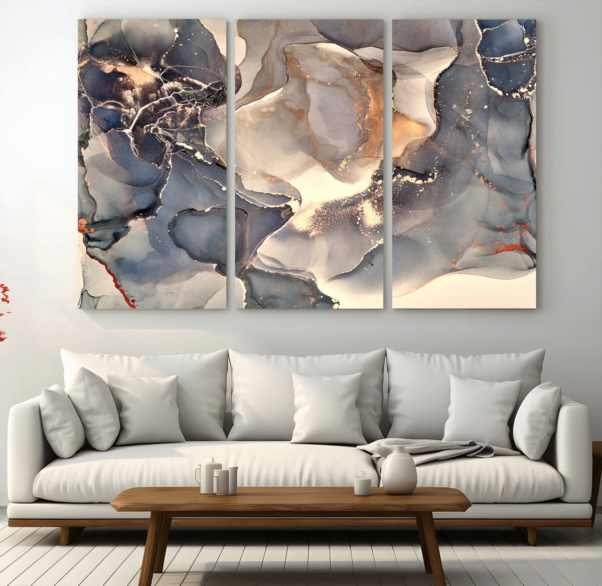 Abstract Blue and Gold Wall Art - Fluid Ink Artwork - Modern