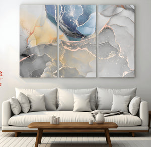 Large Abstract Blue and Gold Canvas Wall Art | Fluid Ink