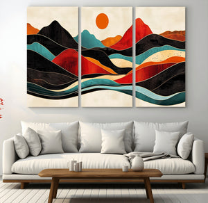 Western Wall Decor - Large Triptych Mountain Canvas - Boho