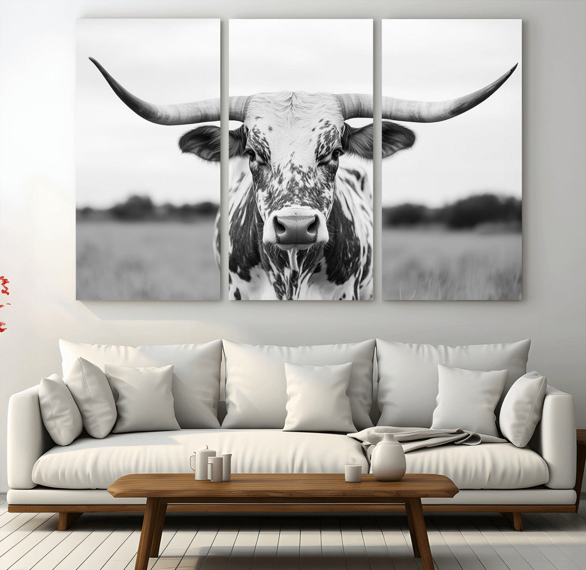 Highland Cow Wall Art Canvas Print – Black and White Western