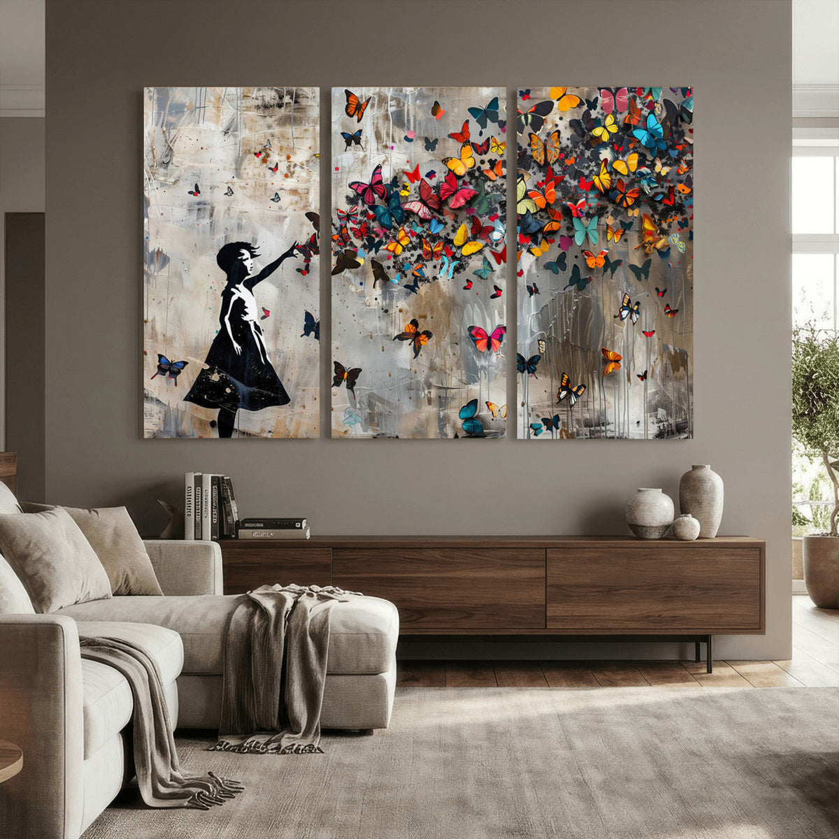 Banksy Butterfly Girl Wall Art – Modern Graffiti Canvas