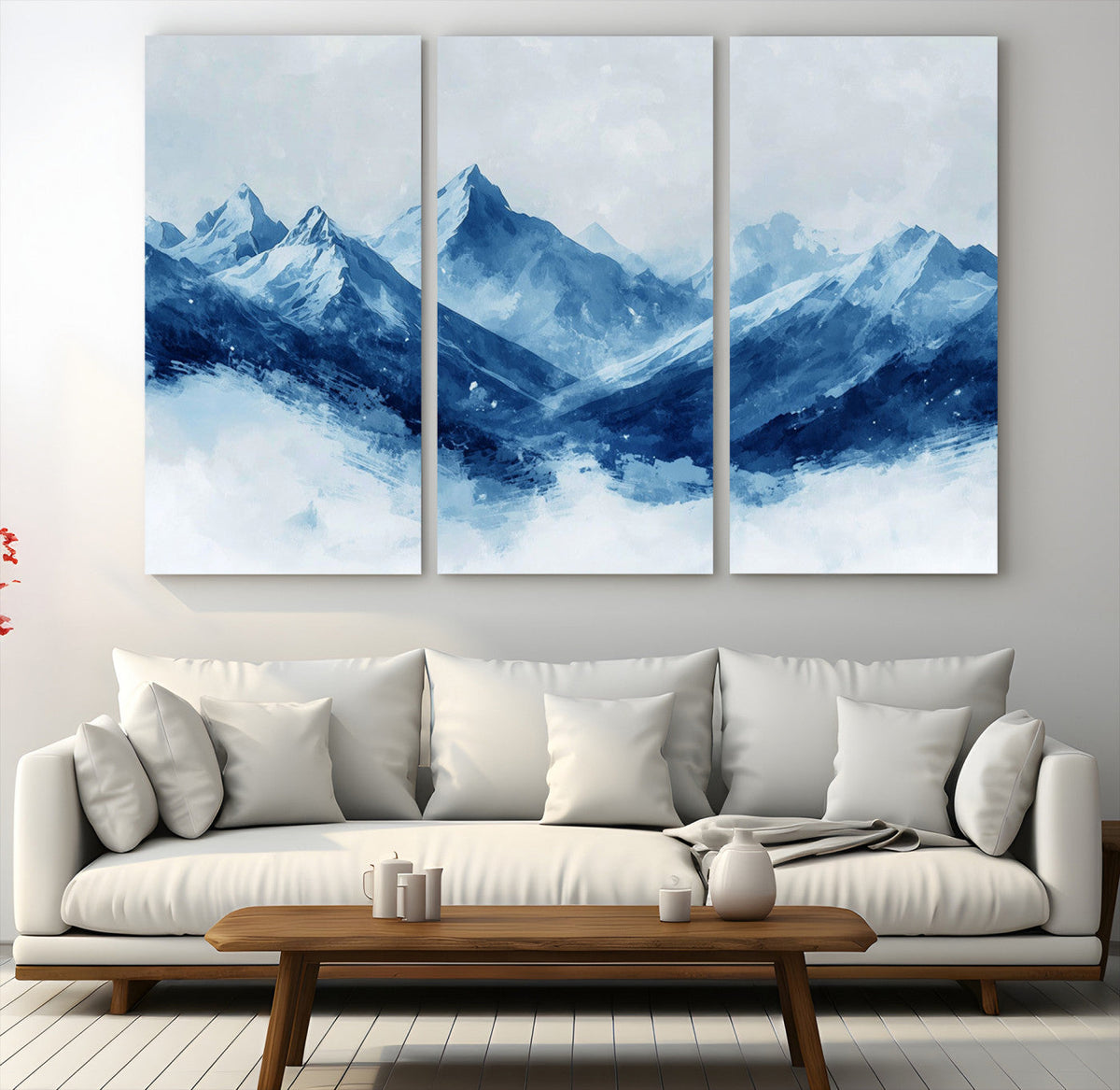 Blue Mountains Wall Art – Framed Snowy Range Canvas Artwork,