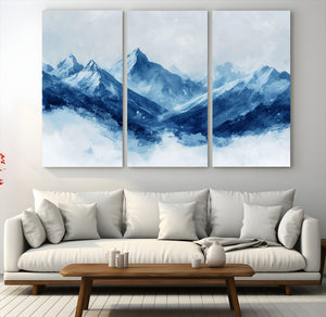Blue Mountains Wall Art – Framed Snowy Range Canvas Artwork,
