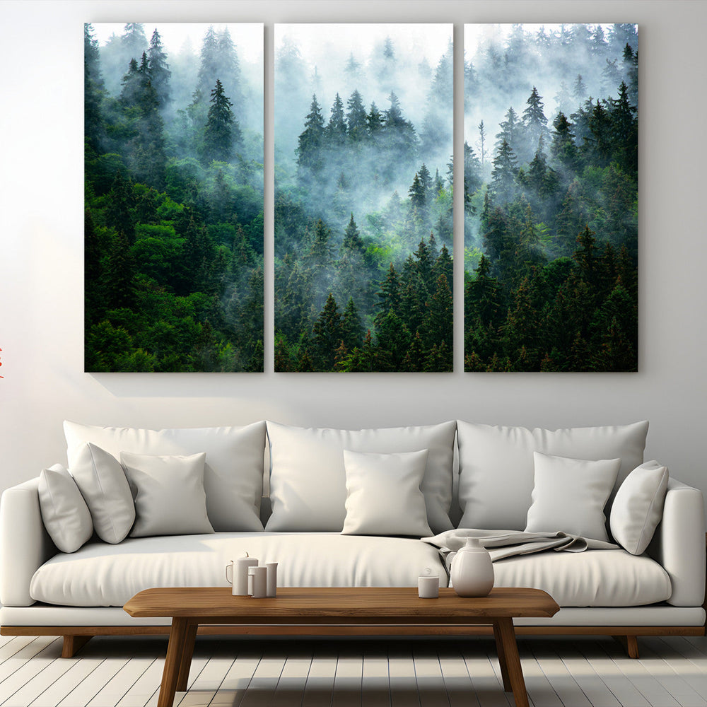 Misty Forest Wall Art Canvas Print – Framed Foggy Mountain