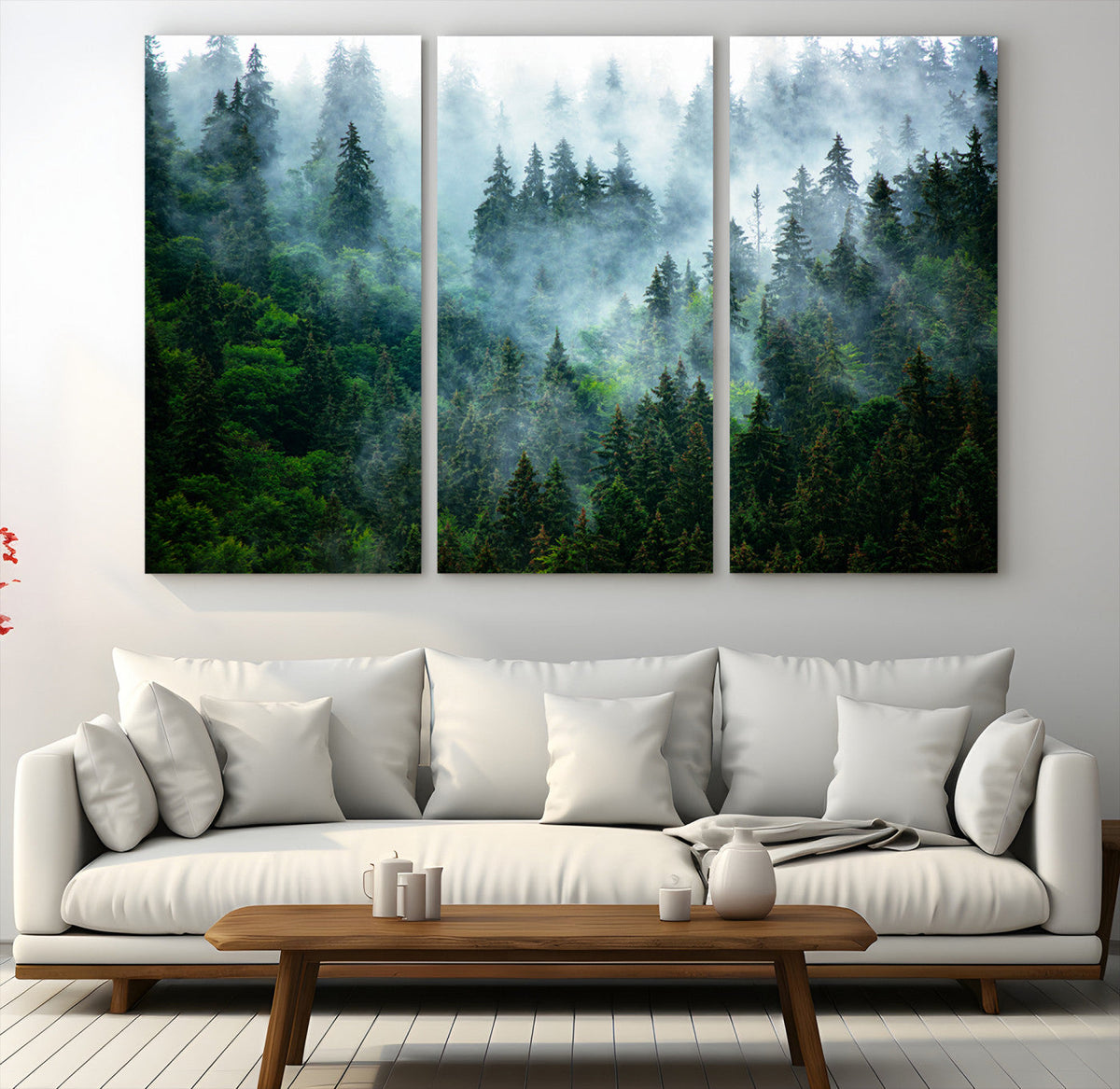 Misty Forest Wall Art Canvas Print – Framed Foggy Mountain