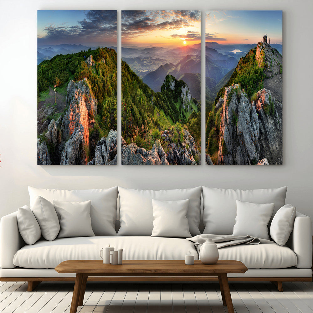 Mountain Sunset Panoramic Wall Art Canvas Print – Framed