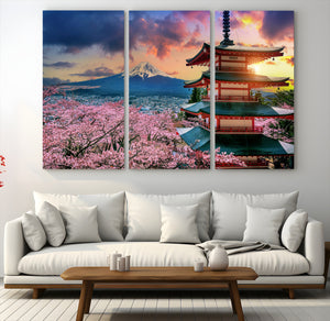 Mount Fuji Cherry Blossom Wall Art Canvas Print – Framed