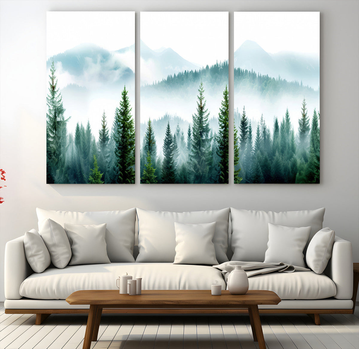 Pine Forest Wall Art Canvas Print – Misty Mountains Foggy