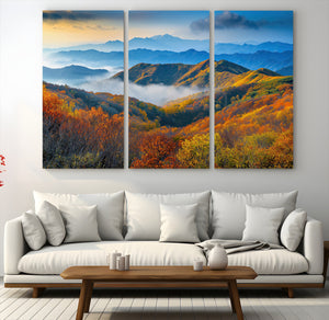 Autumn Mountains Wall Art Canvas Print – Foggy Peaks