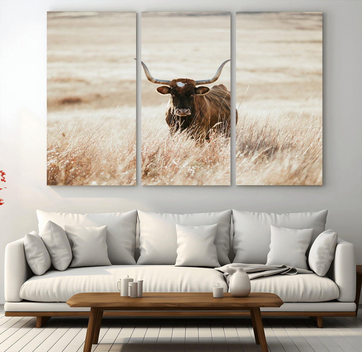 Texas Longhorn Wall Art Canvas Print – Framed Brown Horned