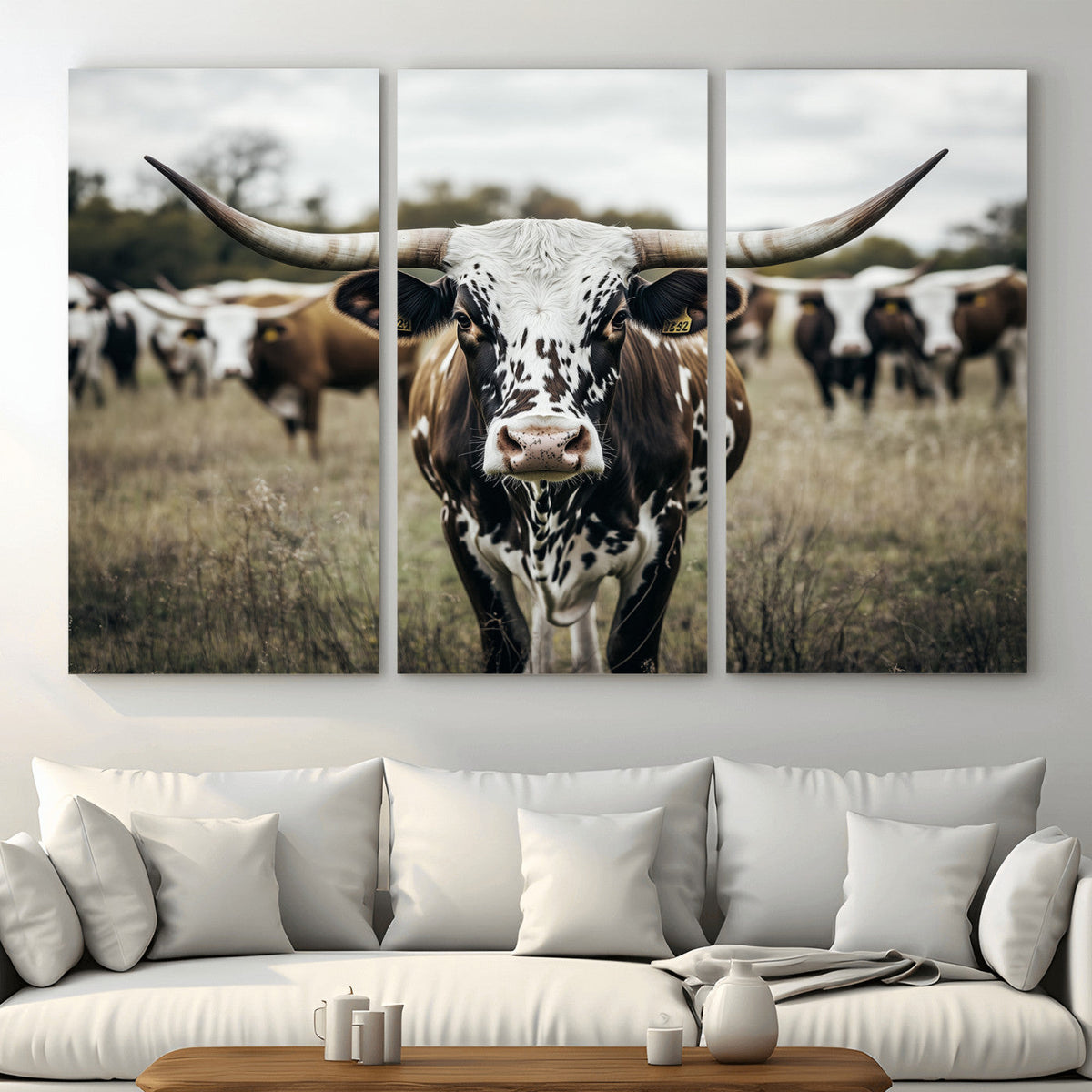 Texas Longhorn Wall Art – Framed Speckled Cow Canvas