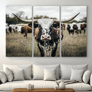 Texas Longhorn Wall Art – Framed Speckled Cow Canvas