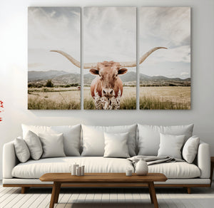 Texas Longhorn Wall Art Canvas Print – Framed Western Cow