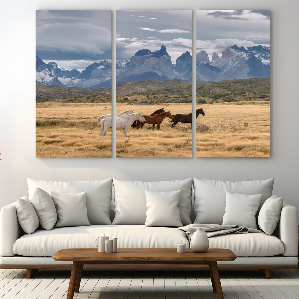 Grand Teton Park Wild Horses Wall Art Canvas Print – Framed