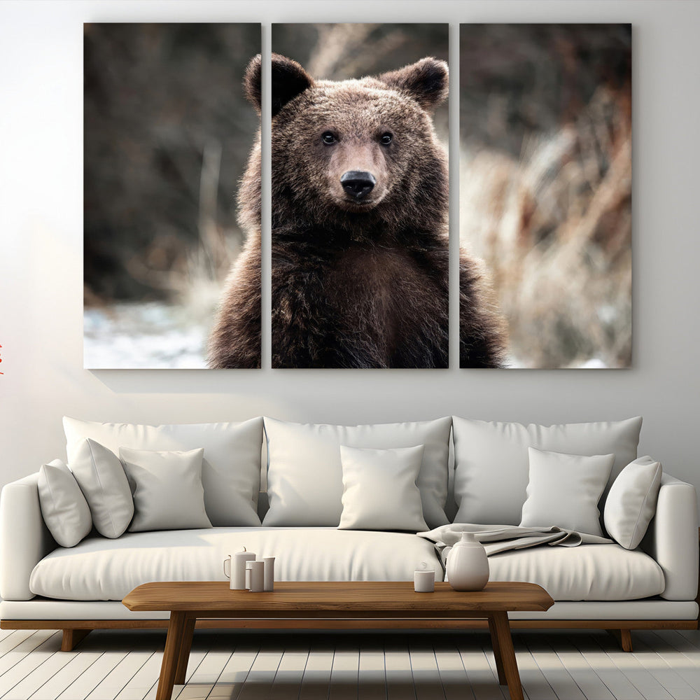 Brown Bear Wall Art Canvas Print – Framed Majestic Woodland