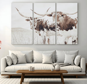 Longhorn Wall Art Canvas Print – Framed Western Cow Rustic