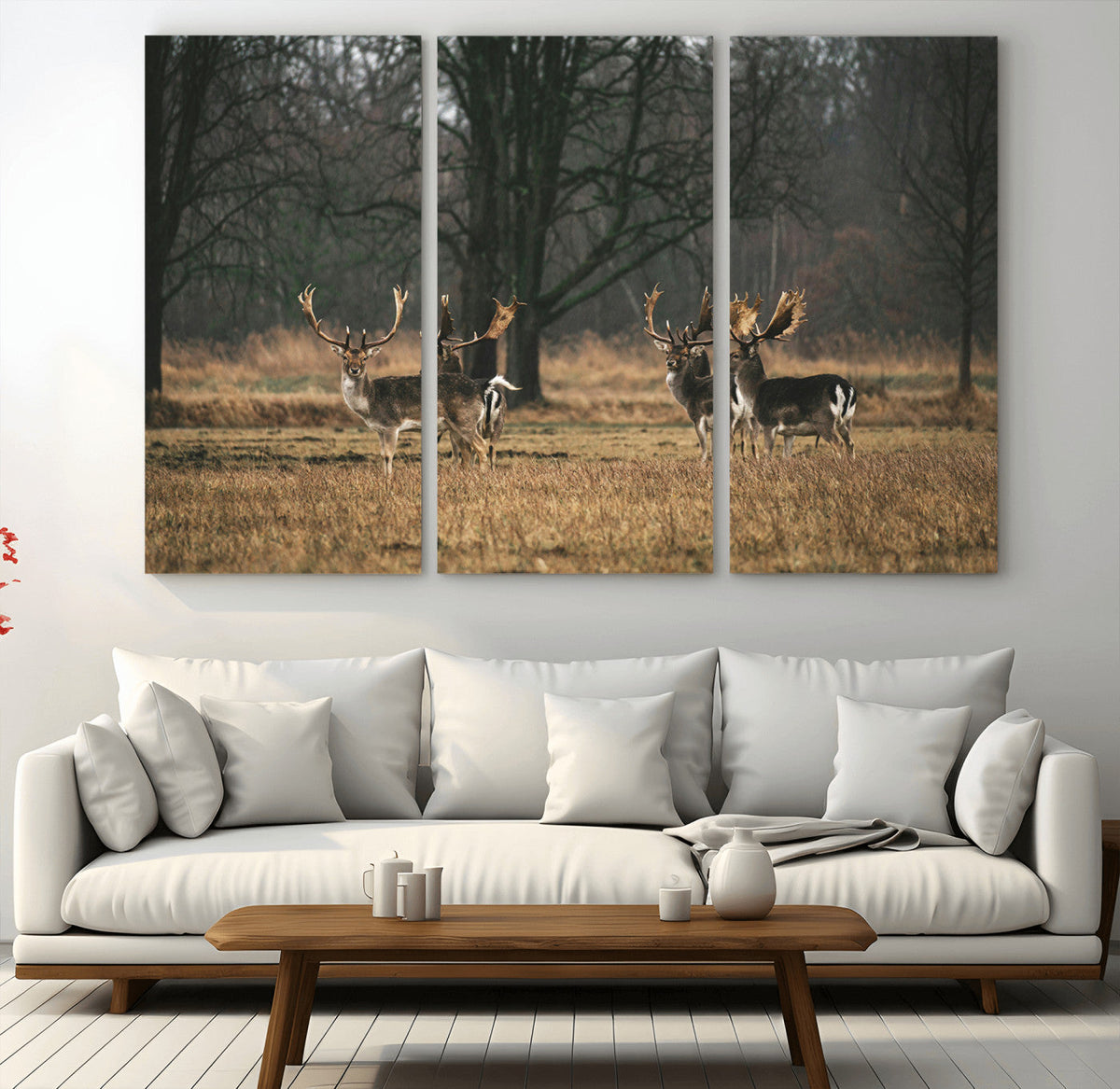 Deer Wall Art Canvas Print – Framed Rustic Wildlife Stags