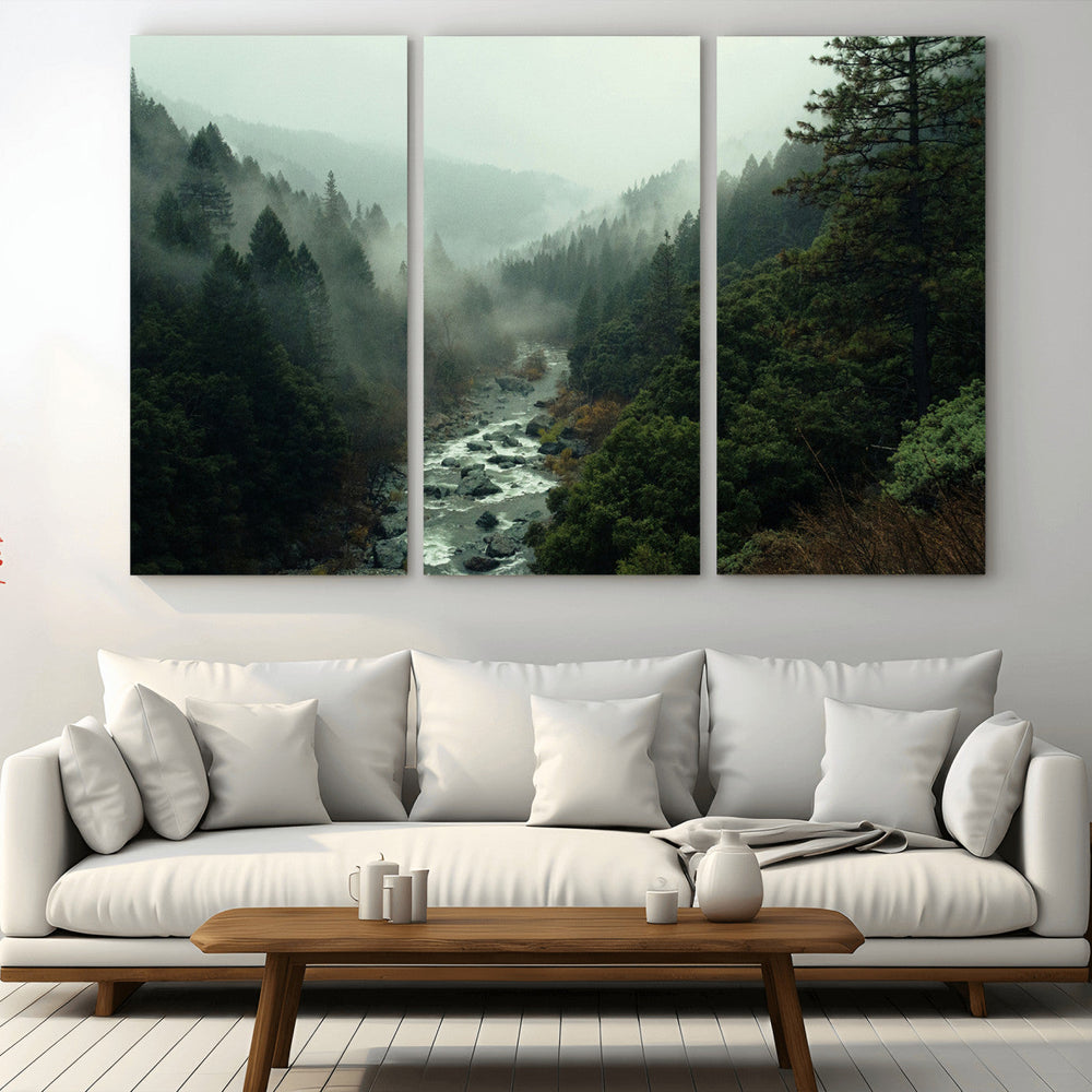 Misty Forest Wall Art Canvas Print – Framed Foggy River