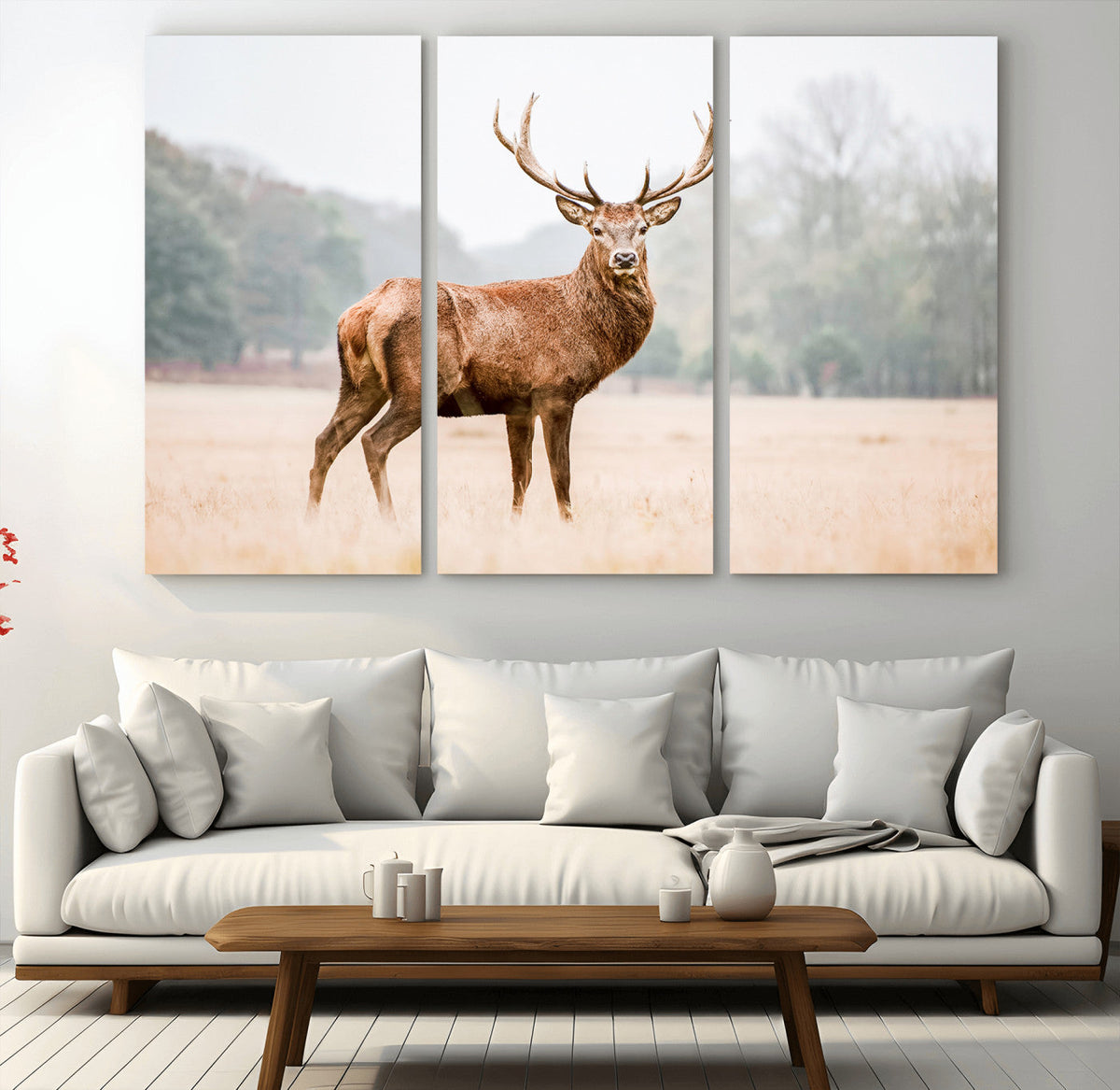 Vintage Wildlife Wall Art Canvas Print – Misty Landscape