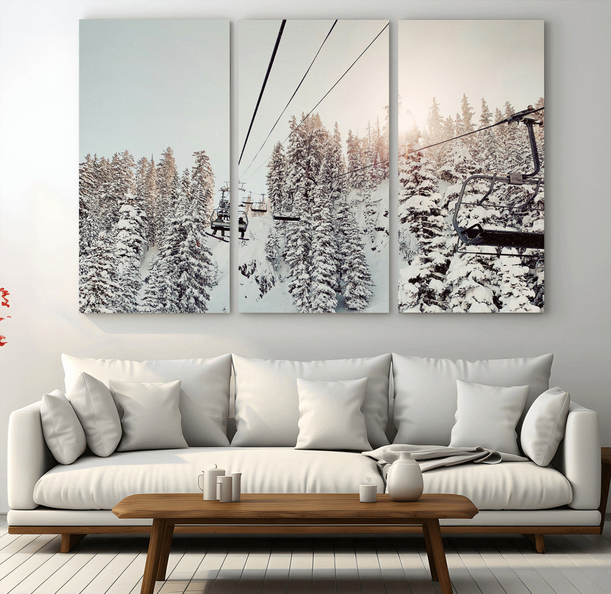 Frosty Pines Wall Art Canvas Print – Framed Cozy Cabin Ski