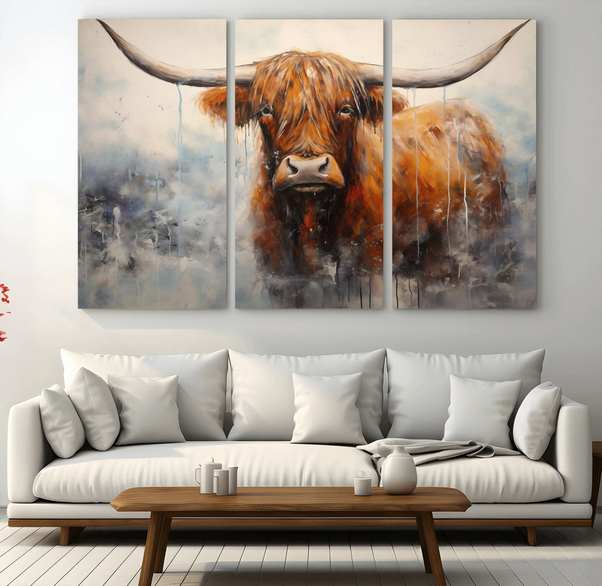 Scottish Highland Wall Art Canvas Print, Framed Longhorn Art